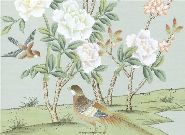 Bella Birds & Blossoms Mint Blue by Et Cie Wall Panels - Designer Wallcoverings and Fabrics