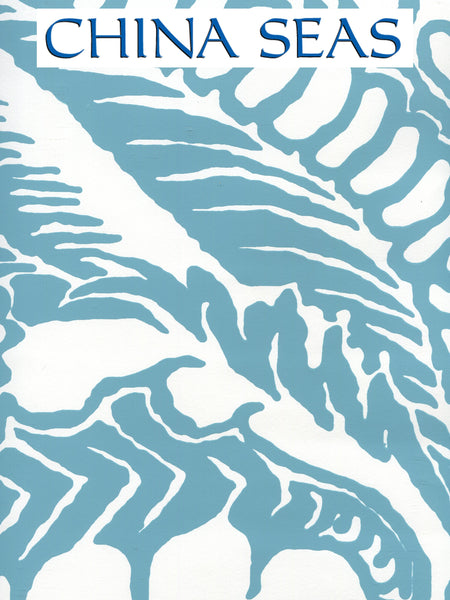 Antionette Turquoise_on_White Screen Printed Wallpaper | China Seas