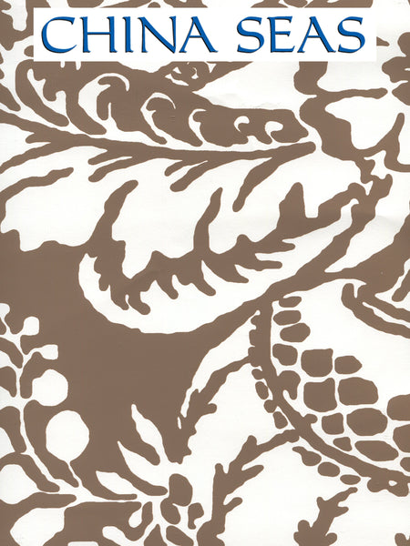 Antionette Cognac_on_White Screen Printed Wallpaper | China Seas