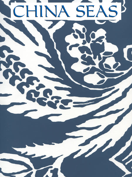 Antionette Navy_on_White Screen Printed Wallpaper | China Seas