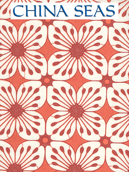 Barbados Batik Orange Burnt Orange on Almost White Screen Printed Wallpaper | China Seas