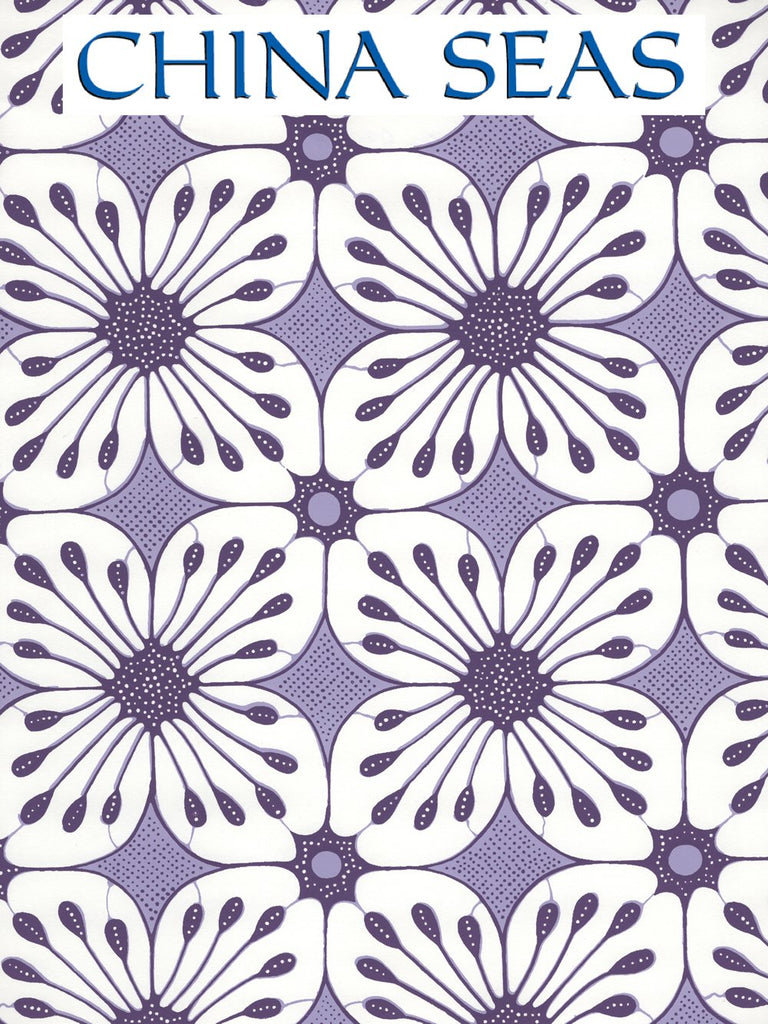 Barbados Batik Purple Medium Purple on White Screen Printed Wallpaper | China Seas