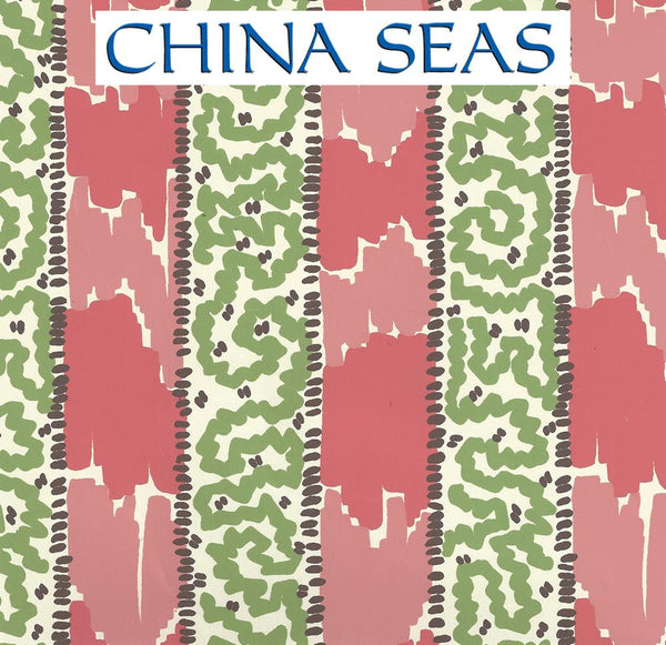 Bijou Stripe Jungle Green New Shrimp Brown Screen Printed Wallpaper | China Seas