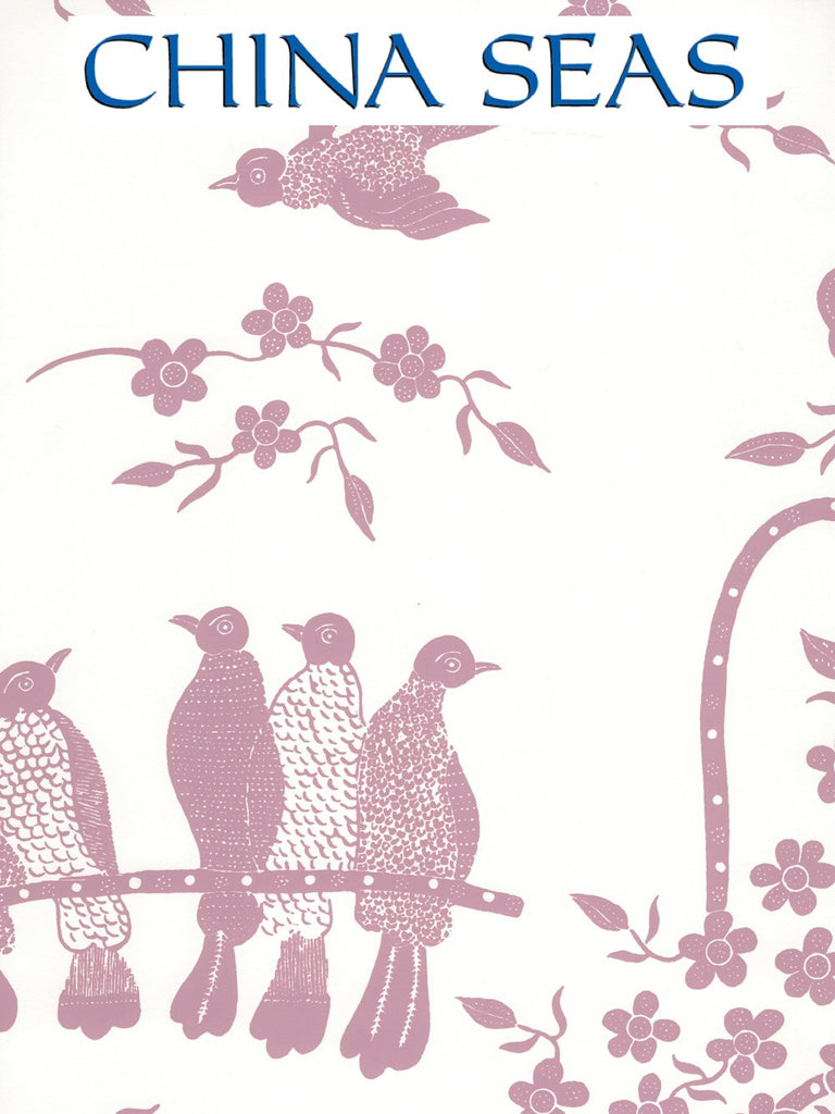Birds Lilac Lilac on White Screen Printed Wallpaper | China Seas