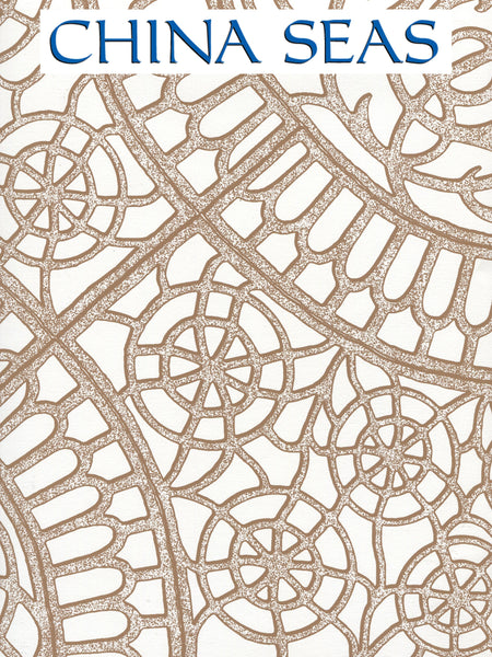 Camelot Cognac_on_White Screen Printed Wallpaper | China Seas