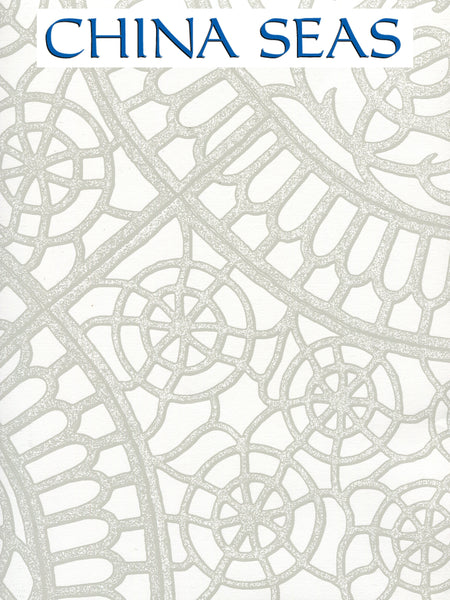 Camelot Gray_on_White Screen Printed Wallpaper | China Seas