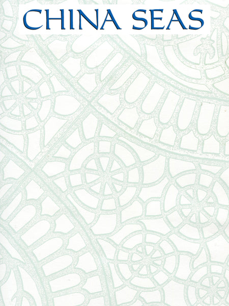 Camelot Pale_Green_on_White Screen Printed Wallpaper | China Seas
