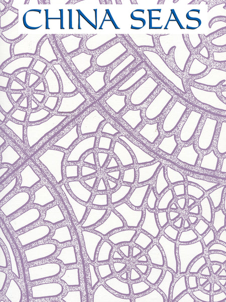 Camelot Purple_on_White Screen Printed Wallpaper | China Seas