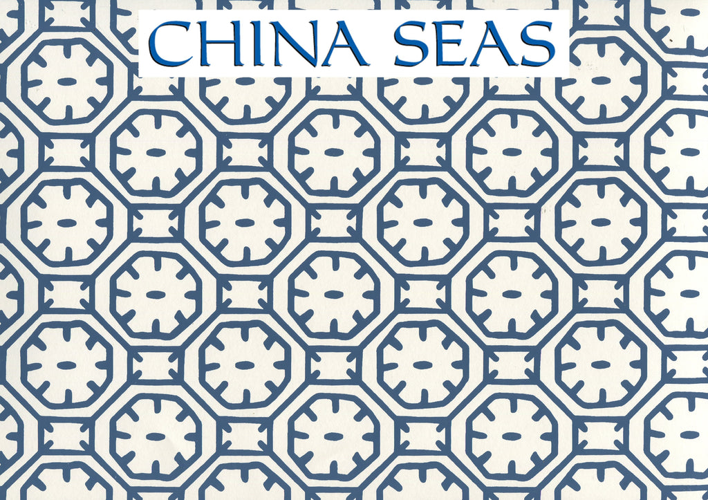Ceylon Batik Medium Blue on Almost White Screen Printed Wallpaper | China Seas