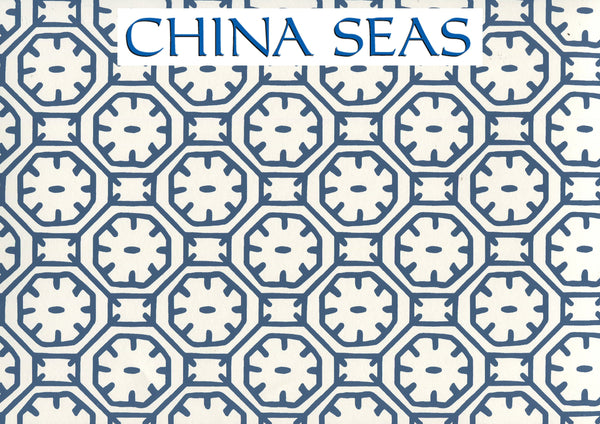 Ceylon Batik Medium Blue on Almost White Screen Printed Wallpaper | China Seas