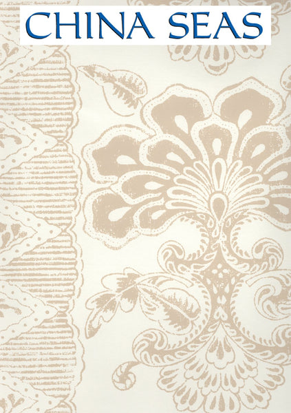 Chantilly Stripe Beige on Almost White Screen Printed Wallpaper | China Seas