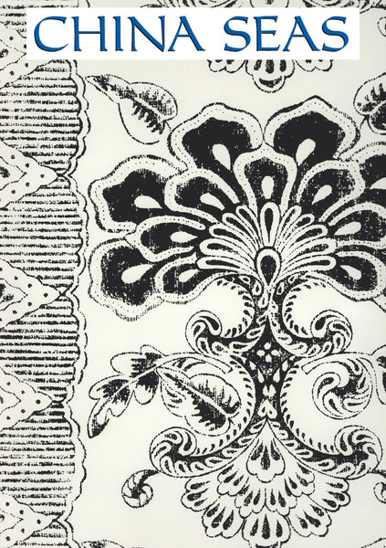 Chantilly Stripe Black on Almost White Screen Printed Wallpaper | China Seas