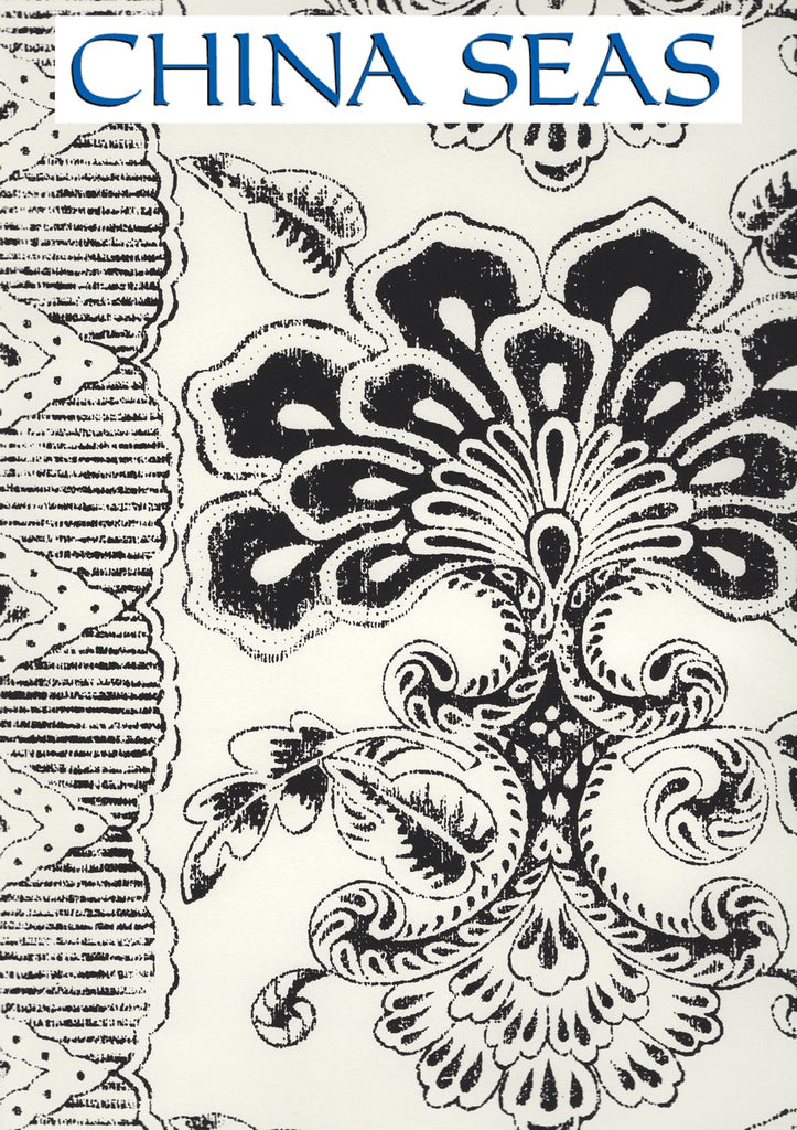 Chantilly Stripe Black on Almost White Screen Printed Wallpaper | China Seas