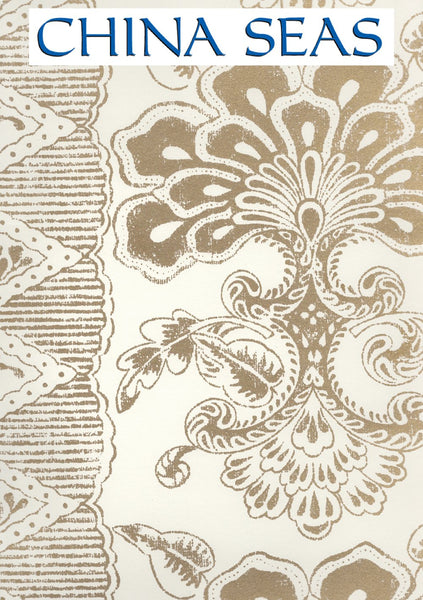 Chantilly Stripe Metallic Gold on Almost White Screen Printed Wallpaper | China Seas