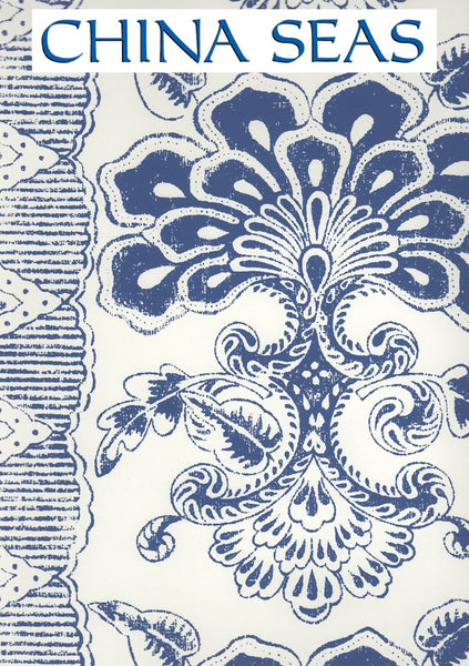 Chantilly Stripe Slate Blue on Almost White Screen Printed Wallpaper | China Seas