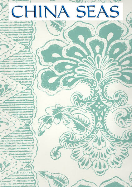 Chantilly Stripe Soft Teal on Almost White Screen Printed Wallpaper | China Seas