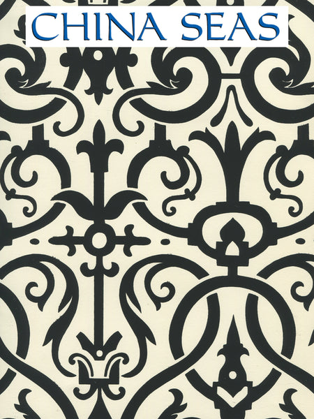 Charleston_II Black_on_White Screen Printed Wallpaper | China Seas