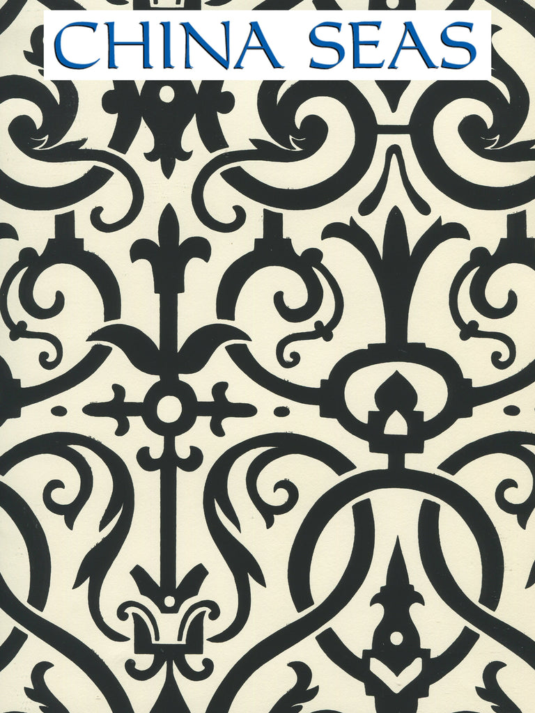Charleston_II Black_on_White Screen Printed Wallpaper | China Seas