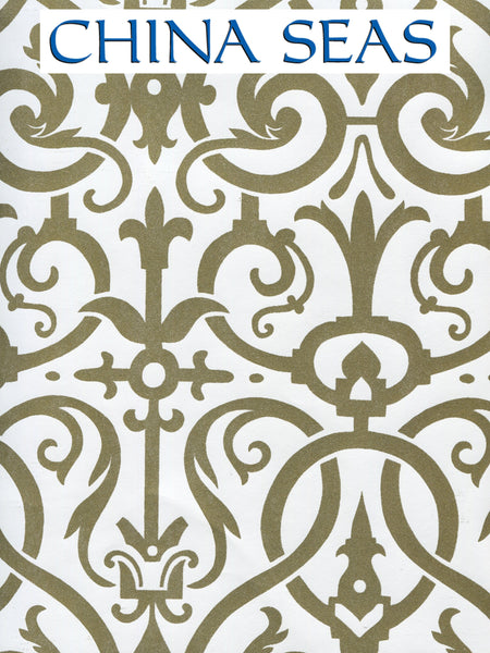 Charleston_II Gold_Metallic_on_White Screen Printed Wallpaper | China Seas