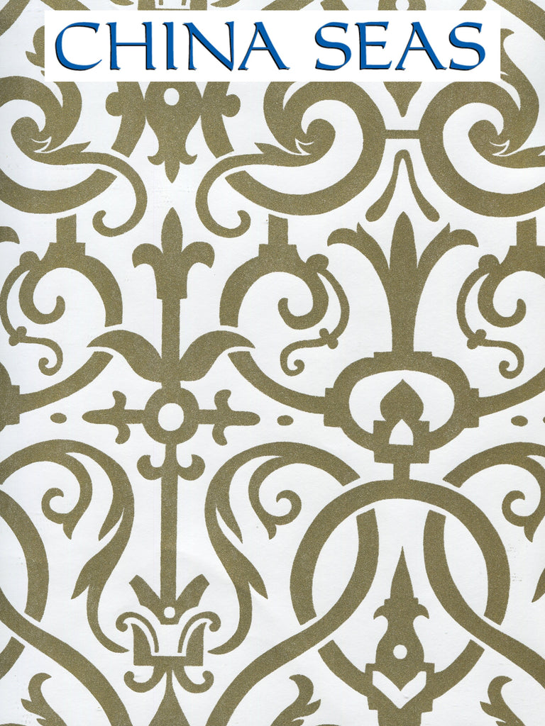 Charleston_II Gold_Metallic_on_White Screen Printed Wallpaper | China Seas