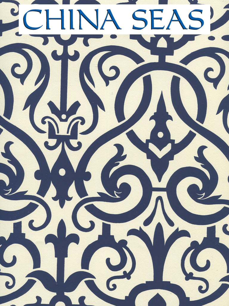 Charleston_II Navy_on_Off_White Screen Printed Wallpaper | China Seas