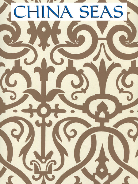 Charleston_II New_Brown_on_Off_White Screen Printed Wallpaper | China Seas