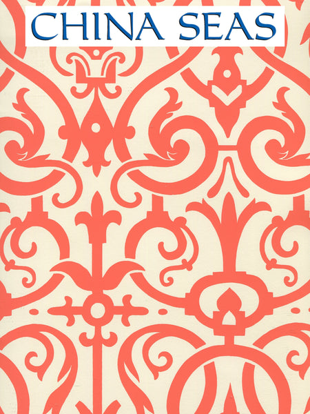 Charleston_II Orange_on_Off_White Screen Printed Wallpaper | China Seas