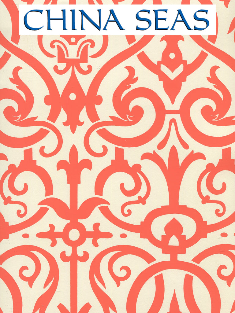 Charleston_II Orange_on_Off_White Screen Printed Wallpaper | China Seas