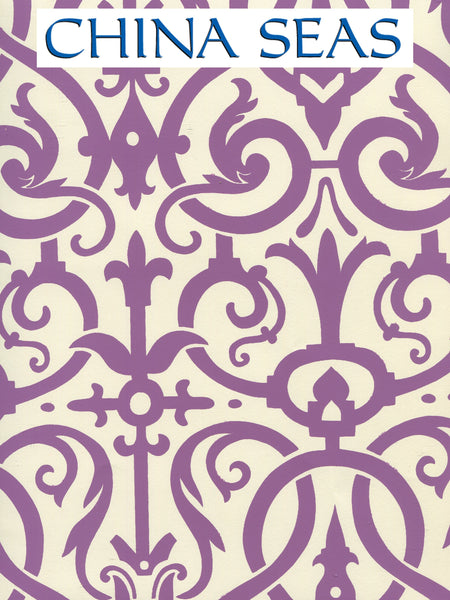 Charleston_II Purple_on_Off_White Screen Printed Wallpaper | China Seas