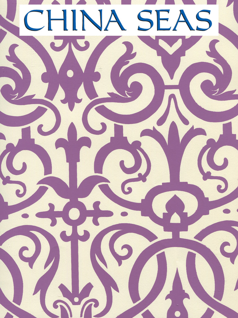 Charleston_II Purple_on_Off_White Screen Printed Wallpaper | China Seas