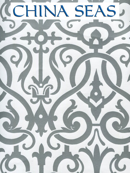Charleston_II Silver_Metallic_on_White Screen Printed Wallpaper | China Seas
