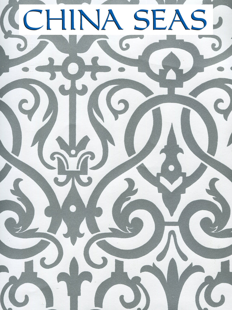 Charleston_II Silver_Metallic_on_White Screen Printed Wallpaper | China Seas