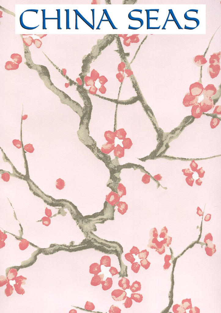 Cherry Branch Pale Pink Pink Taupe Brown Screen Printed Wallpaper | China Seas