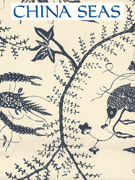 Cirebon Flores Blue on Off White Screen Printed Wallpaper | China Seas