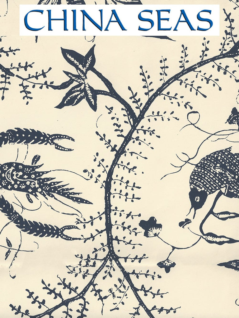 Cirebon Flores Blue on Off White Screen Printed Wallpaper | China Seas