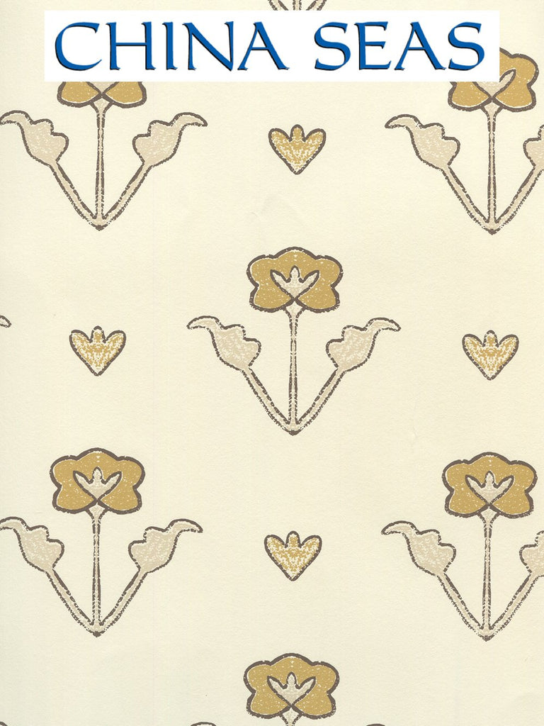 Clementine All Over Camel Beige Brown on Off White Screen Printed Wallpaper | China Seas