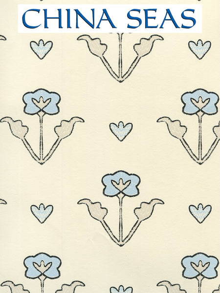 Clementine All Over Charcoal Gray Blue on Off White Screen Printed Wallpaper | China Seas