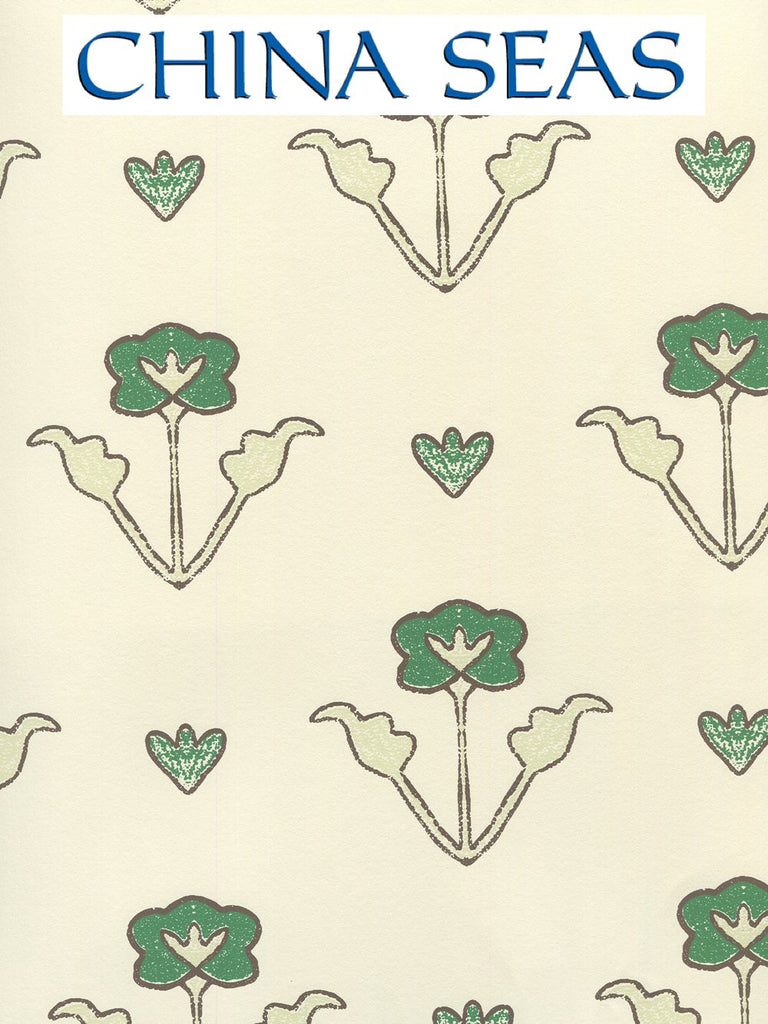 Clementine All Over Green Brown on Off White Screen Printed Wallpaper | China Seas