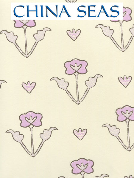 Clementine All Over Lilac Purple Brown on Off White Screen Printed Wallpaper | China Seas