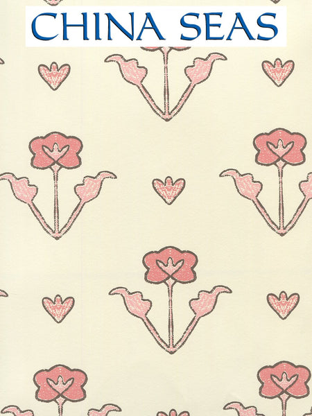 Clementine All Over Peach Pink Brown on Off White Screen Printed Wallpaper | China Seas