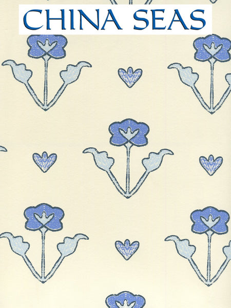Clementine All Over Windsor Royal Navy on Off White Screen Printed Wallpaper | China Seas