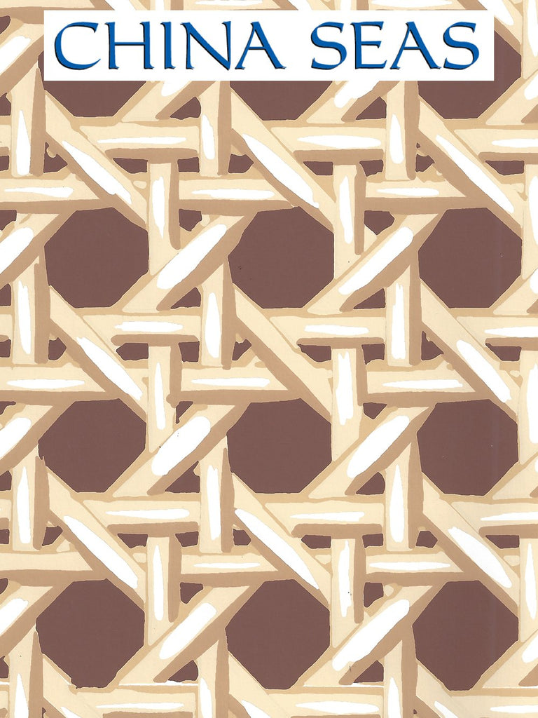 Club Cane Cream Taupe Turquoise Screen Printed Wallpaper | China Seas