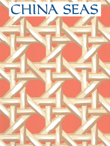 Club Cane Cream Taupe Orange Screen Printed Wallpaper | China Seas