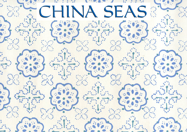 Crawford Multi Blues on Almost White Screen Printed Wallpaper | China Seas