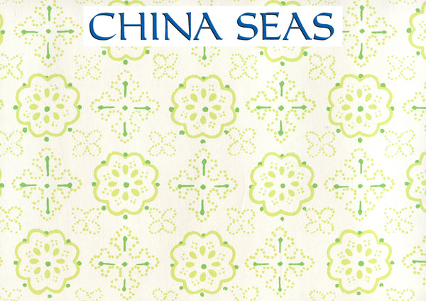 Crawford Multi Greens on Almost White Screen Printed Wallpaper | China Seas