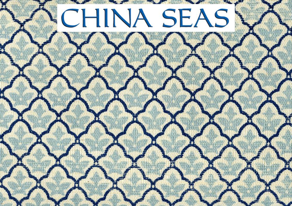 Cumberland on Grasscloth Green Navy on Cream Screen Printed Wallpaper | China Seas