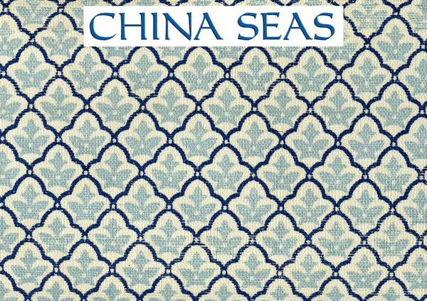 Cumberland on Grasscloth Green Navy on Cream Screen Printed Wallpaper | China Seas