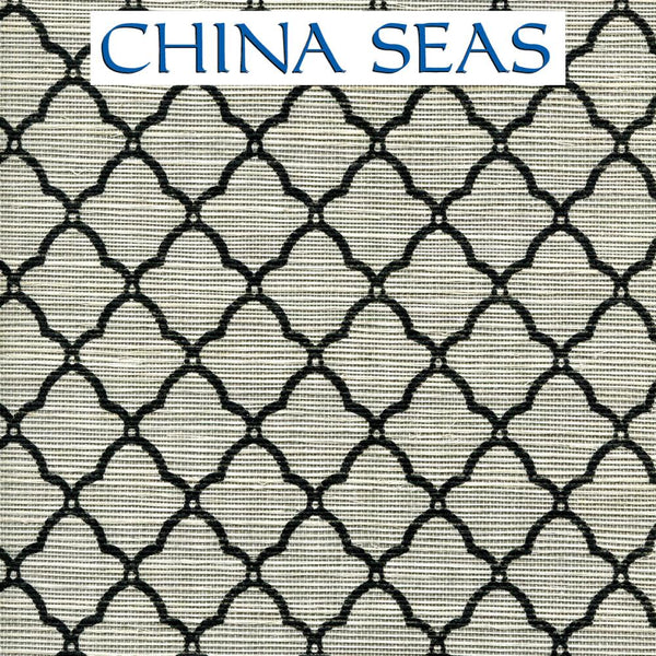 Cumberland on Grasscloth Metallic Gold Navy on Cream Screen Printed Wallpaper | China Seas