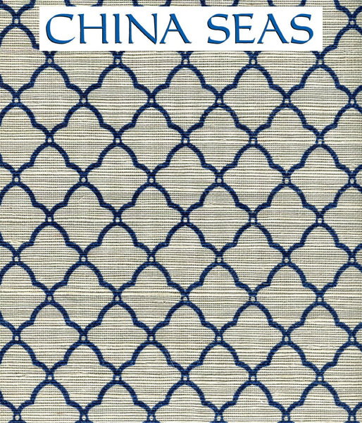 Cumberland on Grasscloth Pumice Navy on Cream Screen Printed Wallpaper | China Seas
