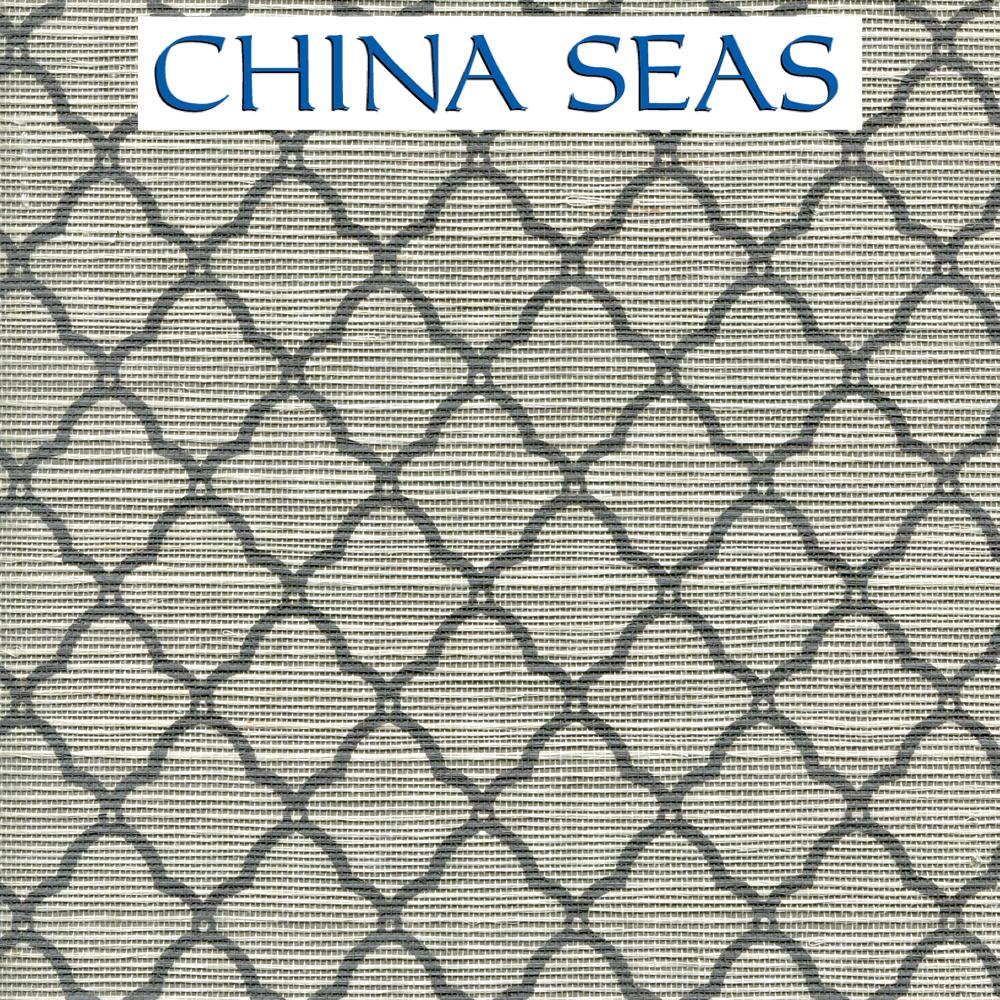 Cumberland on Grasscloth Windsor Navy on Cream Screen Printed Wallpaper | China Seas